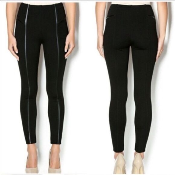LYSSE Faux Leather Trim Ponte Legging-S - Picture 1 of 8